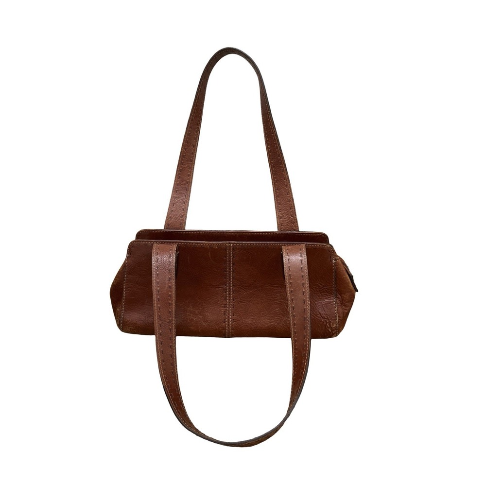 Vintage Y2K Fossil Leather Shoulder Bag Cognac Brown Perfectly Loved Zip Closure